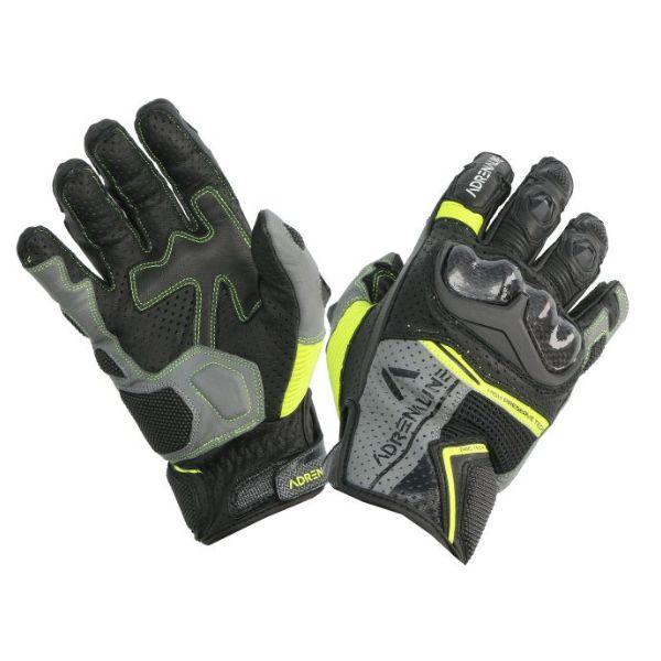 Manusi Touring Piele ADRENALINE HEXAGON PPE - Negru/Gri/Galben fluo